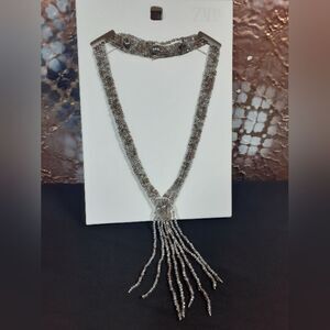 Nwt Glass Beaded Silver And Gold Necklace with Tassel by Zara